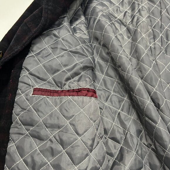 Utex Wool Blend Shirt Jacket Mens XL Burgundy Gray Plaid Quilted Lining Shacket - Picture 14 of 16